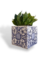 Cargar imagen en el visor de la galería, Maceta cuadrada grande Azul con Blanco